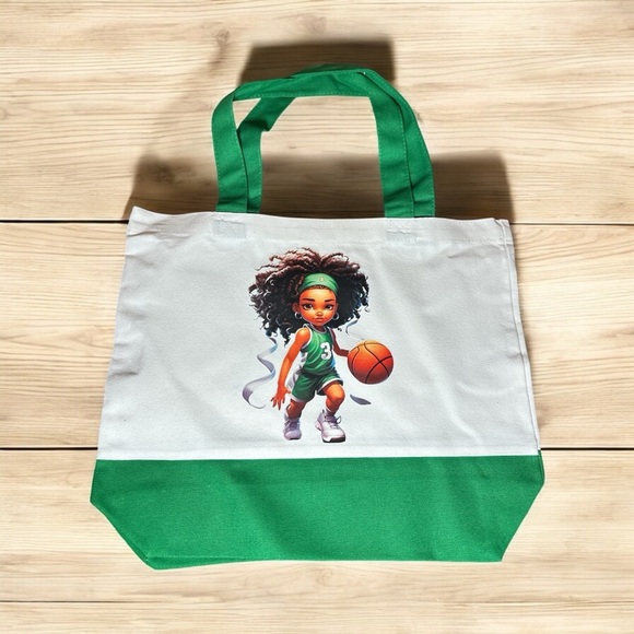 Large Canvas Tote Bag with Basketball Girl Art | Hand Pressed | 17”x14” | New - Picture 2 of 4